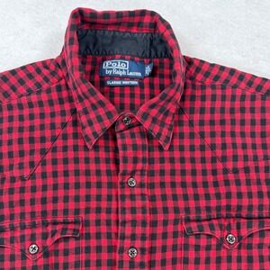 Polo Ralph Lauren Classic Western Shirt Mens Large Red Black Buffalo Check Plaid